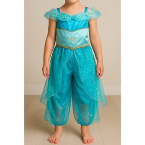 Disney Princess Jasmine Costume Set Teal Blue Top &‎ Pants Size 4 Sparkle Gold
